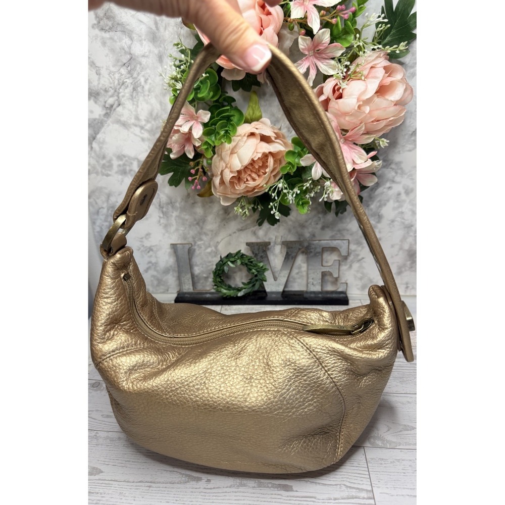 The Sak Kendra Leather Purse Small Gold Adjustable Shoulder Vintage Bag Boho EUC